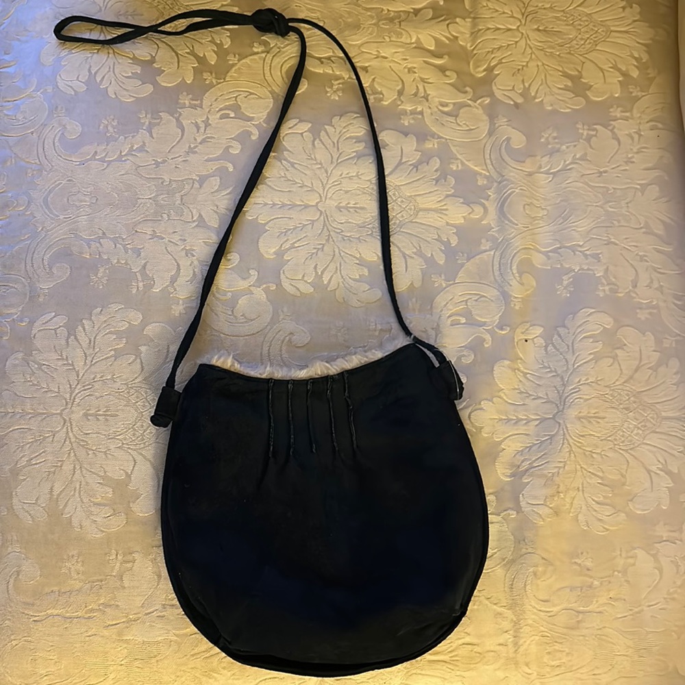 Wilsons Vintage Leather Suede/Shearling Crossbody Pouch Purse navy blue